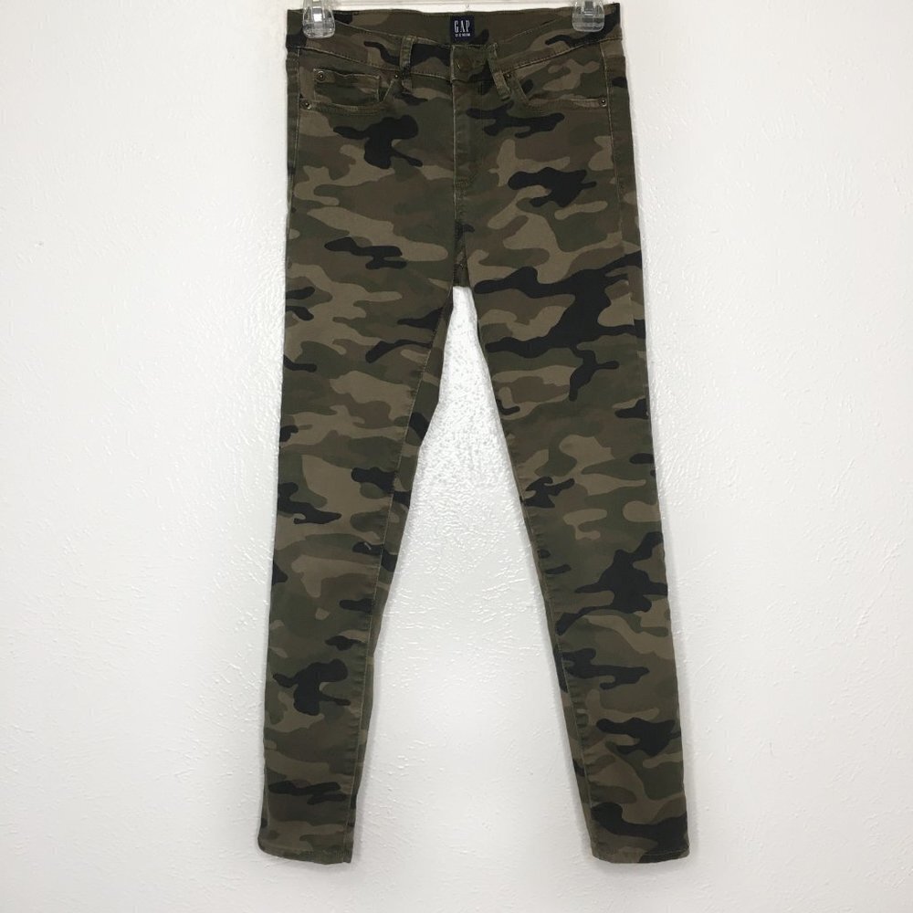 Gap True Skinny Mid Rise Stretch Camo Jeans in Green Size 26